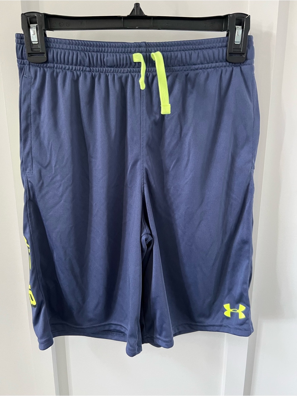 Under Armour Boy’s Navy Athletic Shorts with Neon Yellow Accents